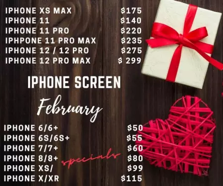 February
Deals
iPhone screen repair
Limited parts in stock 

screen warr