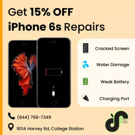  15 OFF any iPhone 6S repair with appointment 

Come get your iPhone fixe